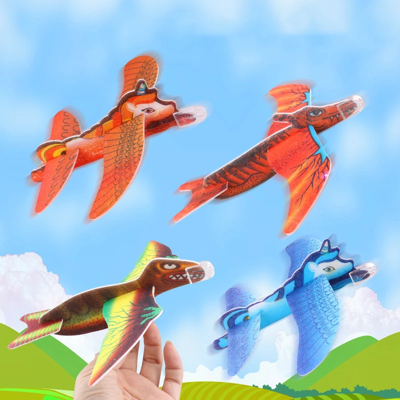 Cartoon Hand-thrown Dinosaur Unicorn Aeroplane Creative Kid's Small Gift Model Assembled Magic Foam Pirouette Paper Aeroplane