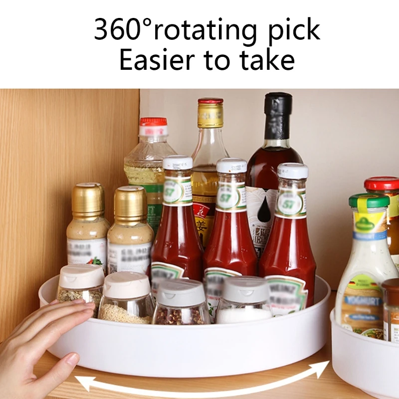 Storage 360 Degree Rotating Cabinet Organizer Kitchen Bathroom Cosmetic Turntable Storage Tray Non-Slip Spice Round Rack Plate