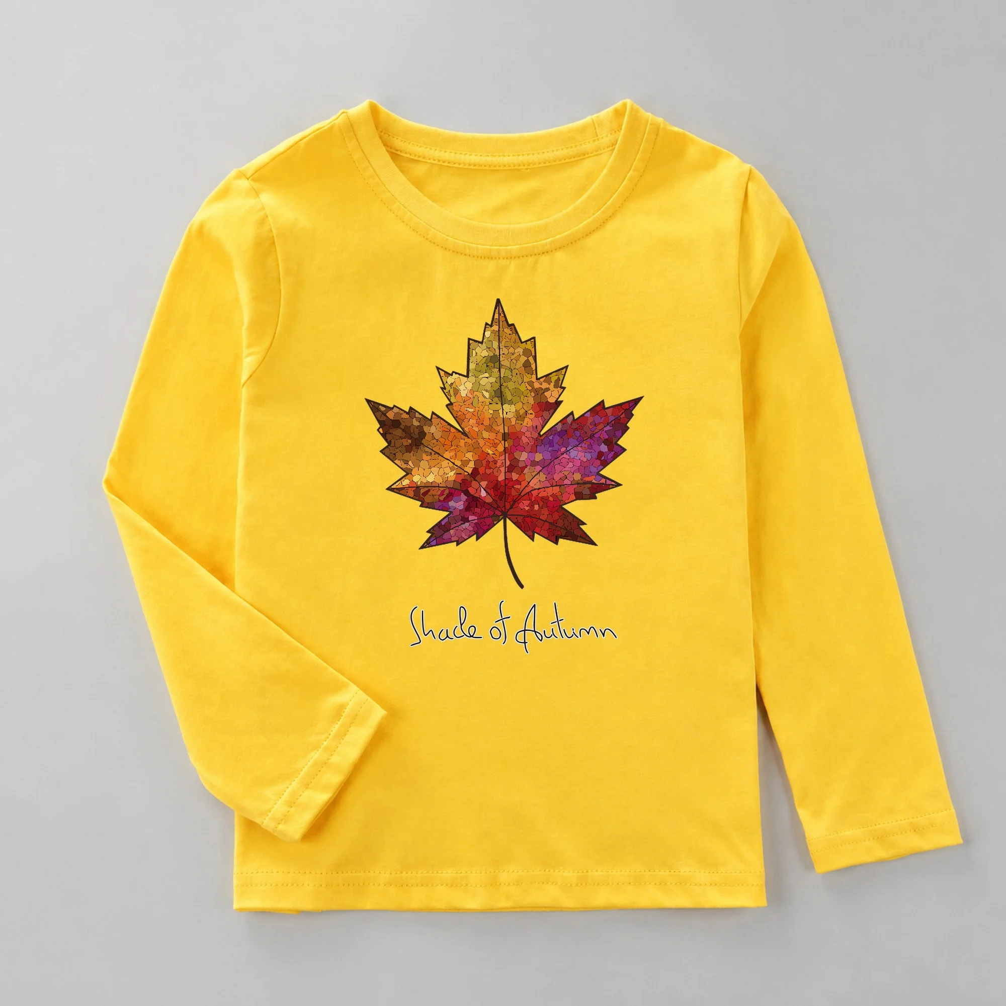 Autumn Maple Leaf T-Shirts Kids Long Sleeve Shirts Boys Fashion Print Tops Girls Spring Cotton Clothing 3-14T