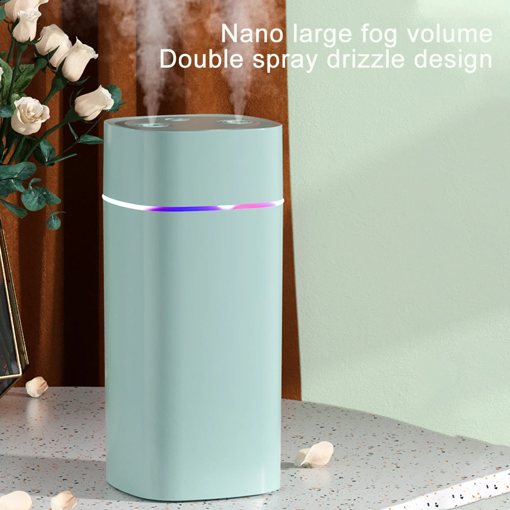 1PCS Car Air Humidifier Dual Nozzle Car Aromatherapy Silent Oil Diffuser With 7 Color Ambient Light For Car Home Desktop