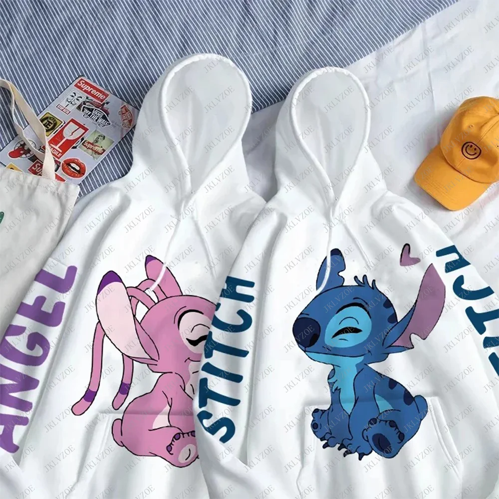 Disney Hoodie Fashion Stitch Angel Monster Letter Cartoon Sweatshirt Pullover Cute Harajuku Unisex Women\'s Pocket Top Brand Hot