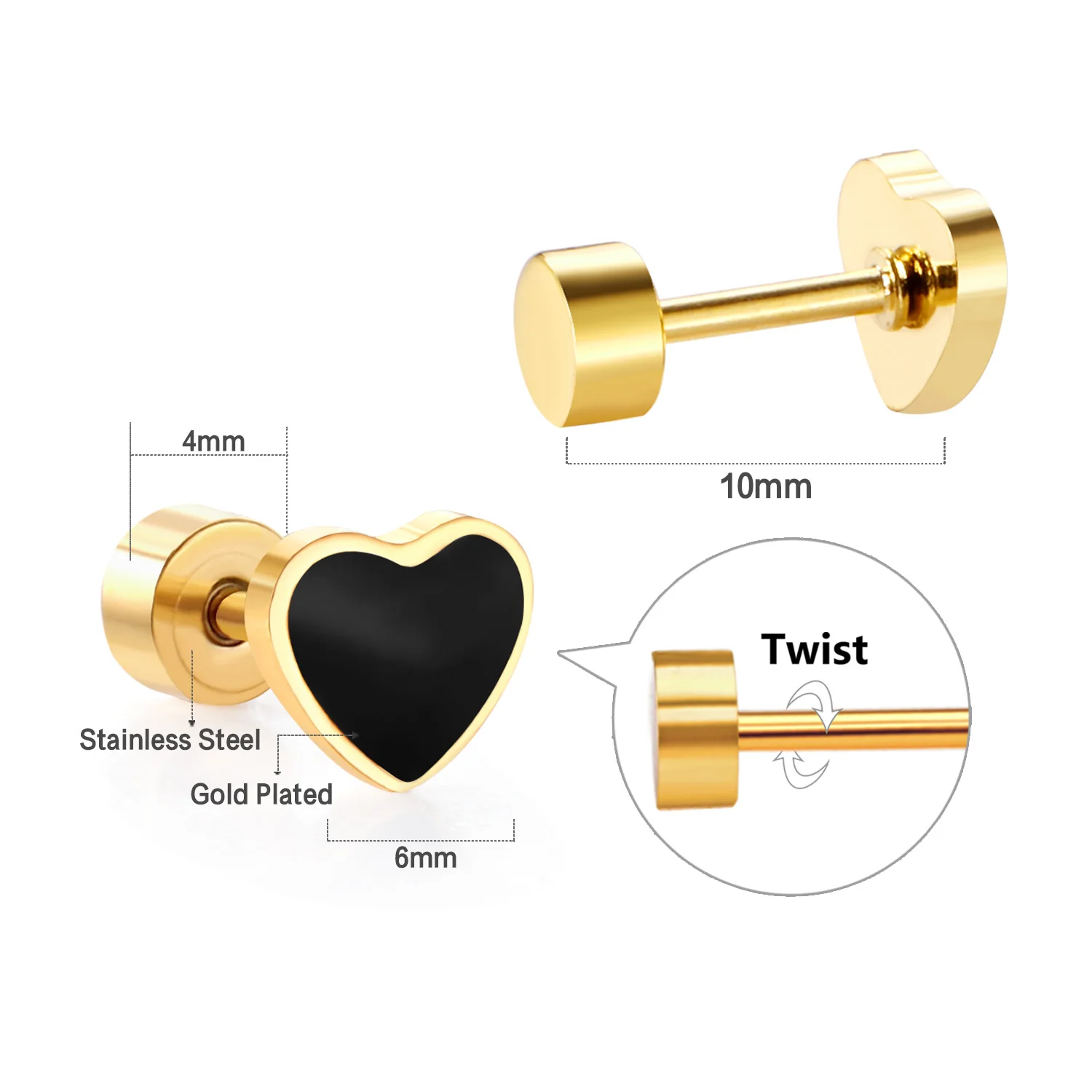LUXUKISSKIDS Color Acrylic Heart Animal Strawberry Piercing сережки Cute Earrings Woman/Girl Stud Surgical Steel Hyposensitivity