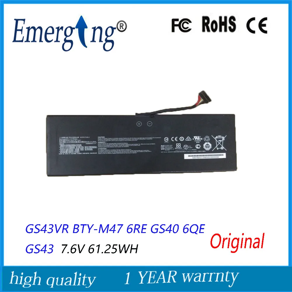 7.6V 61.25WH Nouvelle Batterie D'ordinateur Portable Pour MSI GS43VR BTY-M47 6RE GS40 6QE GS43