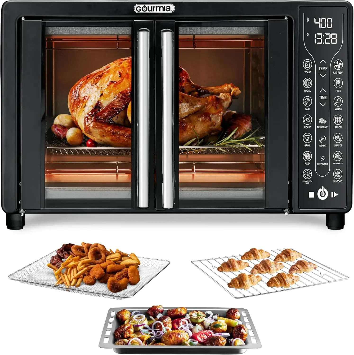 

Toaster Oven Air Fryer Combo 17 Cooking Presets 1700W French Door Digital Air Fryer Oven 24L Capacity Accessories