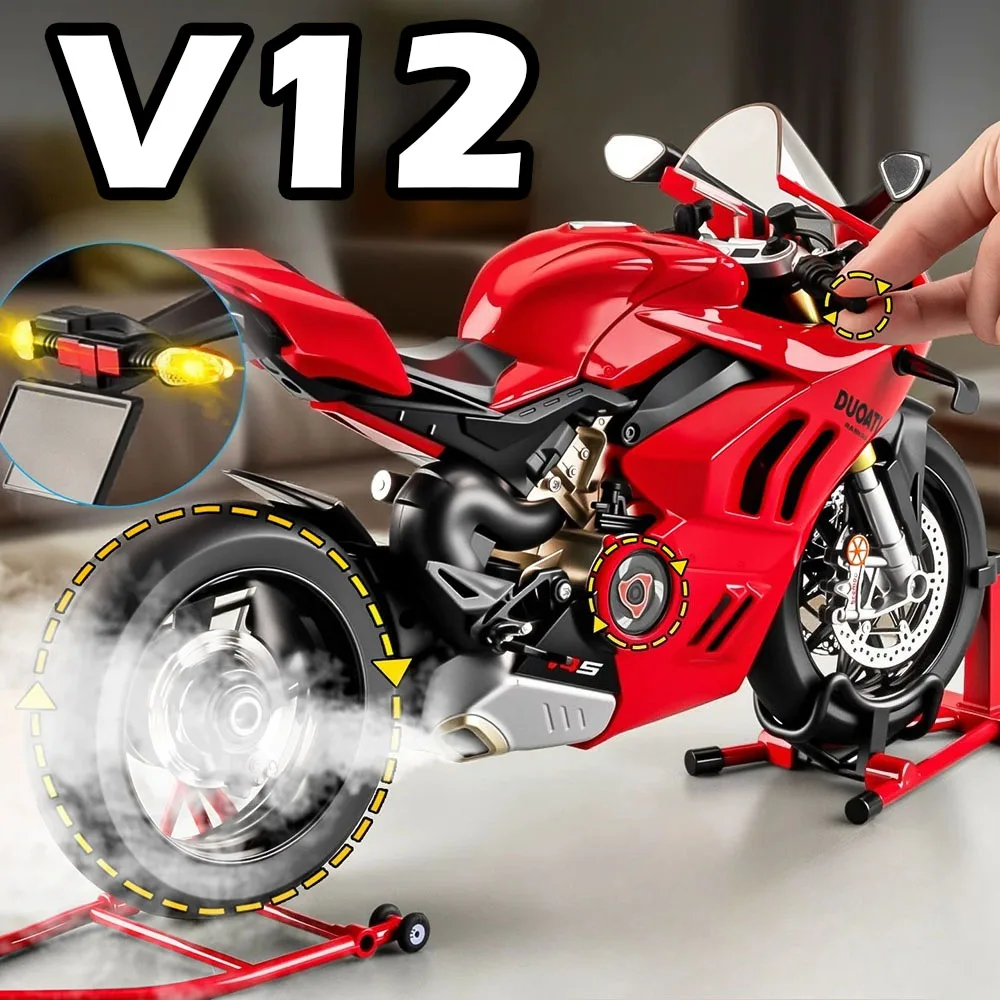 

Large 1:6 V4S R1M Diecast Alloy Spray Motorcycle Model Toy Car Shock Absorption with Sound Light Motorbike Collectible Ornaments