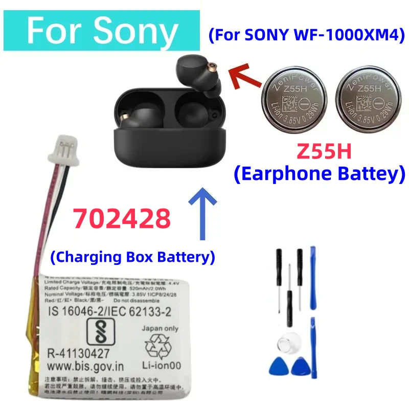 Pour ZeniPower Z55H 3.85V 75mAh 702428 batterie Pour Sony WF-1000XM4 Bluetooth Écouteurs Casque écouteur et développements cas