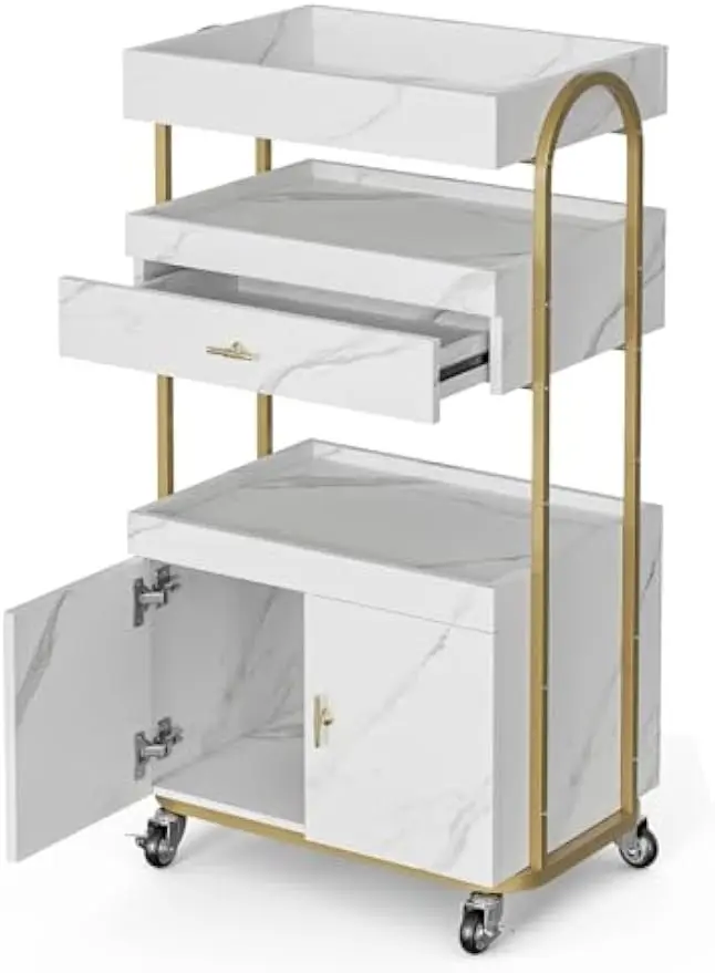 3 Tier Salon Utility Cart Drawer Cabinet Gold Esthetician Storage Trolley Beauty Spa Barbershops