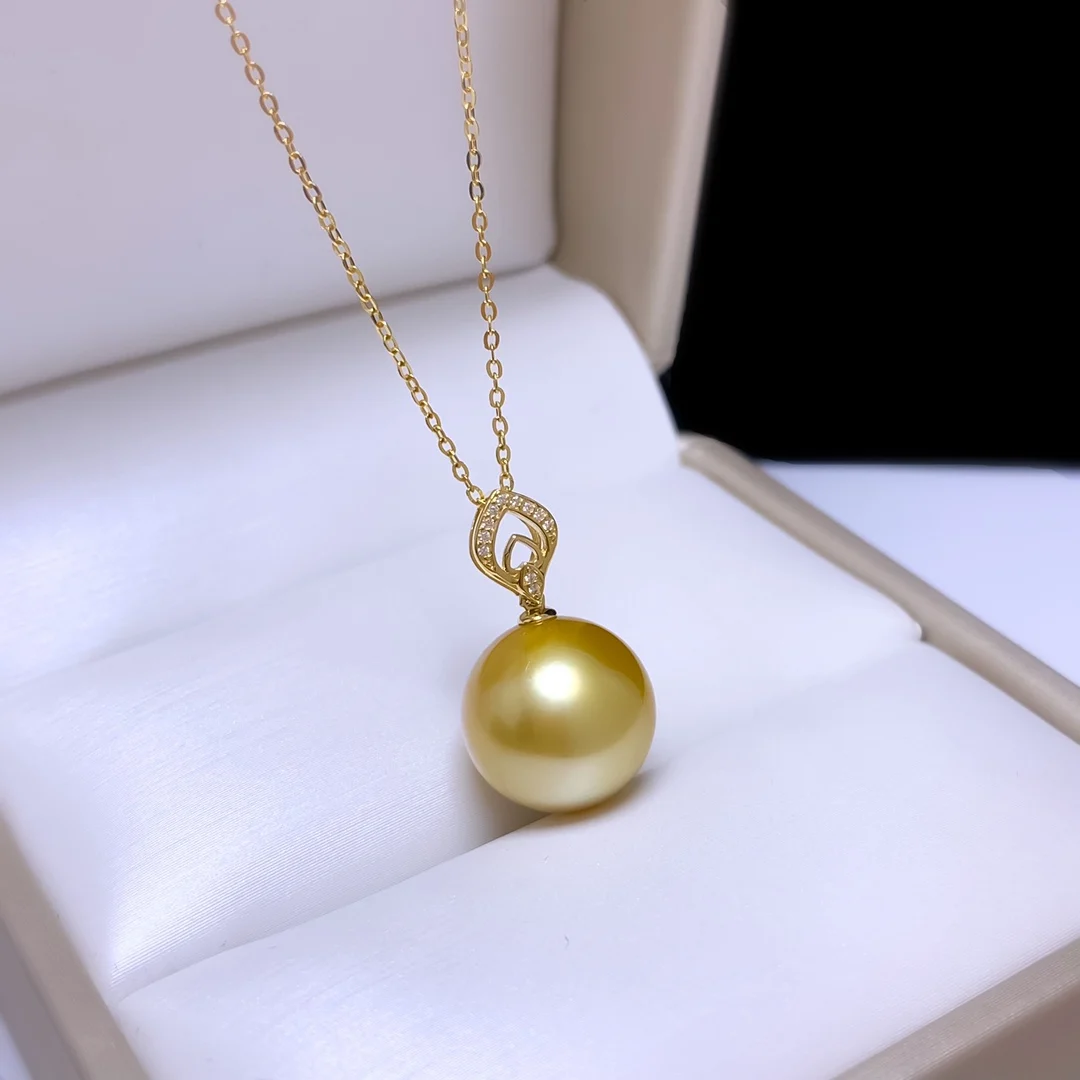 

shilovem 18k yellow gold Natural pearls pendants fine Jewelry women trendy plant no necklace gift new 12mm yzz12126678zz