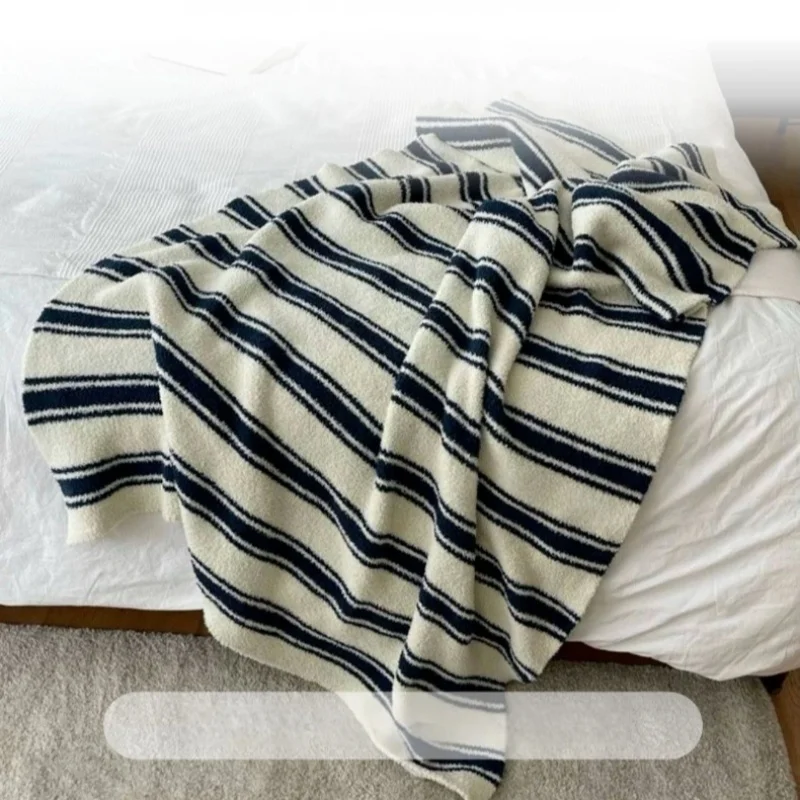 

110x170cm Black Rice Stripe Minimalist Casual Office Half-Fleece Throw Blanket for Napping, Sofa, Bed & Daily Leisure