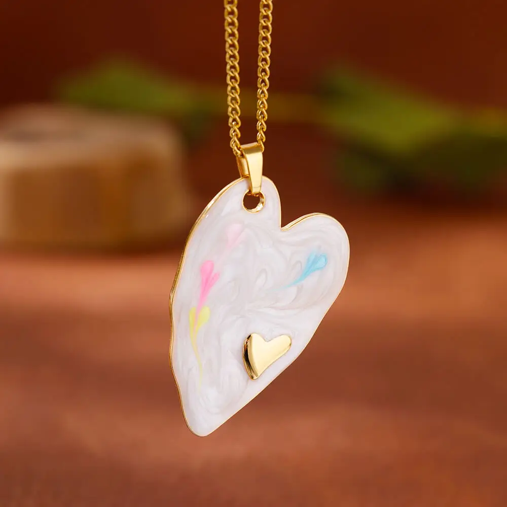 Coloful Heart Stainless Steel Necklace Gold Color Chain Necklaces Choker for Women Trendy Jewelry Birthday Gifts collar mujer