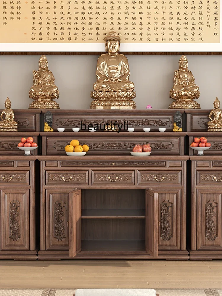 Black walnut Tibetan Buddhist temple offering table household new Chinese solid wood offering cabinet