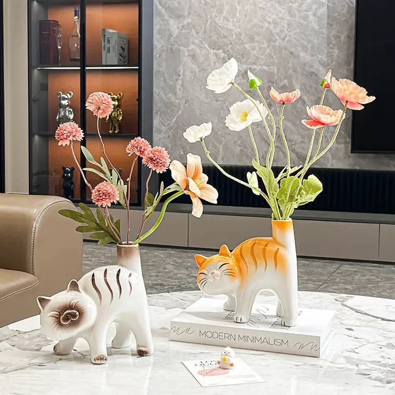 

Cute Ceramic Vase Creative Living Room Hydroponics Flower Arrangement Table Cartoon Cat Decorative Ornaments