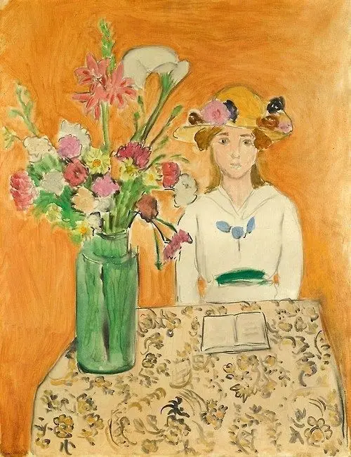 100% handmade Abstract Flower  famous oil painting on canvas wall art,Girl in White with a Bouquet 1919 by Henri Matisse