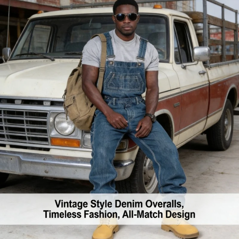 

Мужской модный джинсовый комбинезон с эффектом потертости, рваный джинсовый комбинезон свободного кроя, уличная одежда, винтажный джинсовый ромпер для мужчин