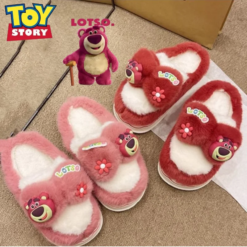 

Toy Story Lotso Disney Sweet Cute Creative Cartoon Pattern Women's Winter New Platform Non-Slip Comfortable Warm Cotton Slippers