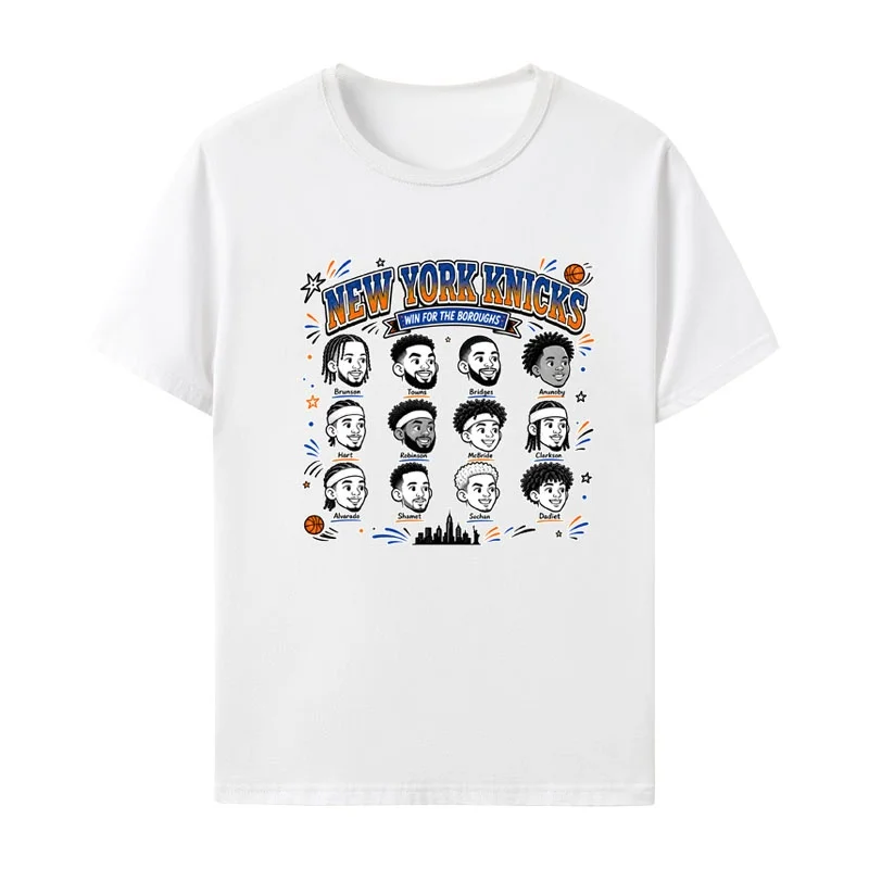 Camiseta New York Knicks para homens e mulheres, roupas de algodão de verão, moda oversize, gola redonda, manga curta, streetwear