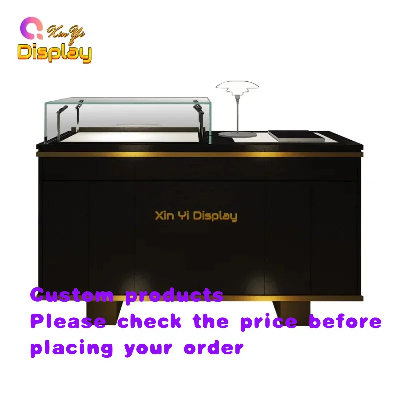 custom.XINYI Custom Black Stainless Steel Glass Metal Adjustable Height Jewelry Mirror Cabinet Display Counter Watch Shop Sh