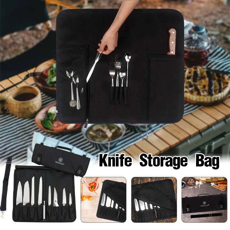 Portable Chef Knife Bag Oxford Durable Professional Kitchen Cleaver Japanese Storage Pocket Carrying Roll Bag Outdoor Organizer