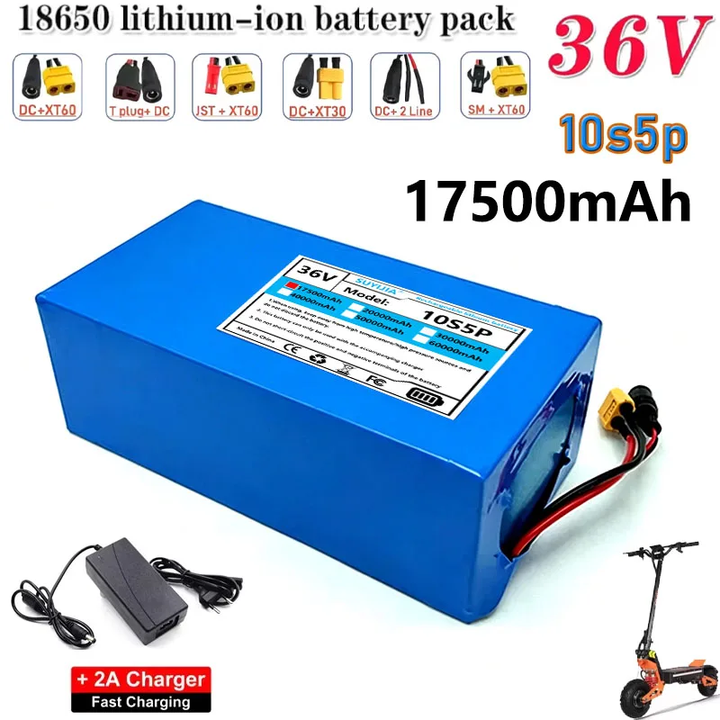 18650 High-power Rechargeable Lithium Battery 10s5p 36v 17.5Ah Battery, Used for Electric Motorcycles,bicycle， XT60,DC,XT30 Plug