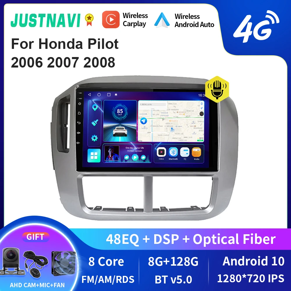 

JUSTNAVI QT10 Wireless CarPlay Android Auto Radio For Honda Pilot 2006 2007 2008 Stereo Car Multimedia Video Player GPS DVD DSP