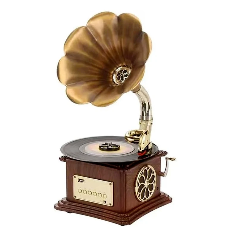 VD-364 Factory Customization Portable Vintage Gramophone Retro Style Subwoofer Speaker Bluetooth Record Player for Hotel