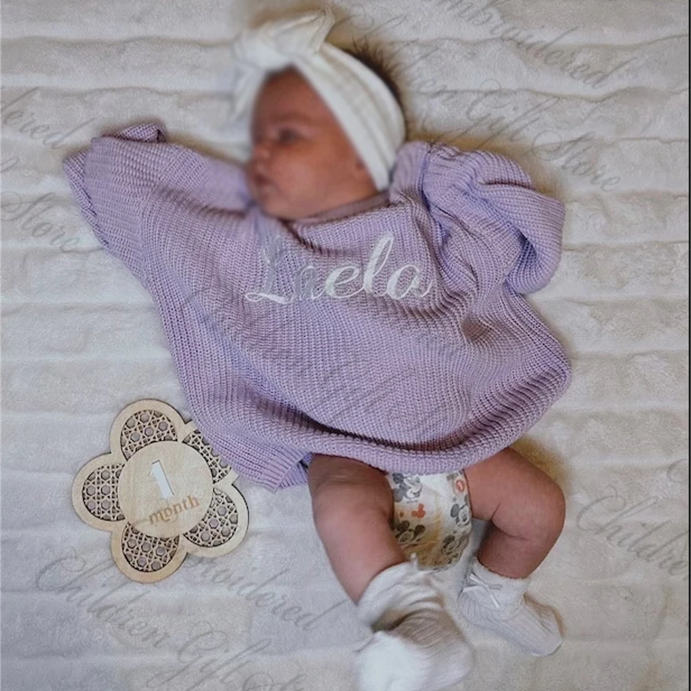 New Baby Sweater Custom Name Newborn Birth Gift Oversized Baby Sweater Embroidered Name Solid Color Soft Unisex Toddler Sweater