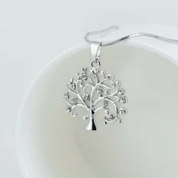 Womens Silver Tree of Life Crystal Cz Cubic Zircon Ia Pendant Necklace Jewelry
