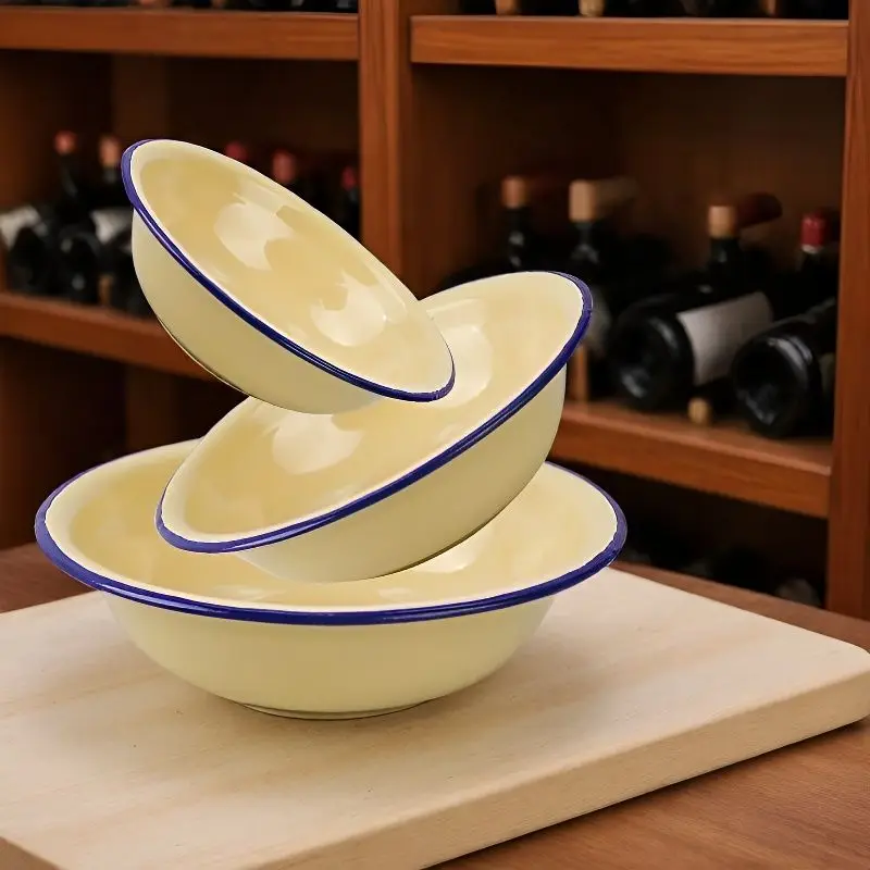Old Style Rolled Edge Thickened Enamel Rice Bowl Enamel Basin Household Food Grade and Flour Mixing Bowl Soup Bowl