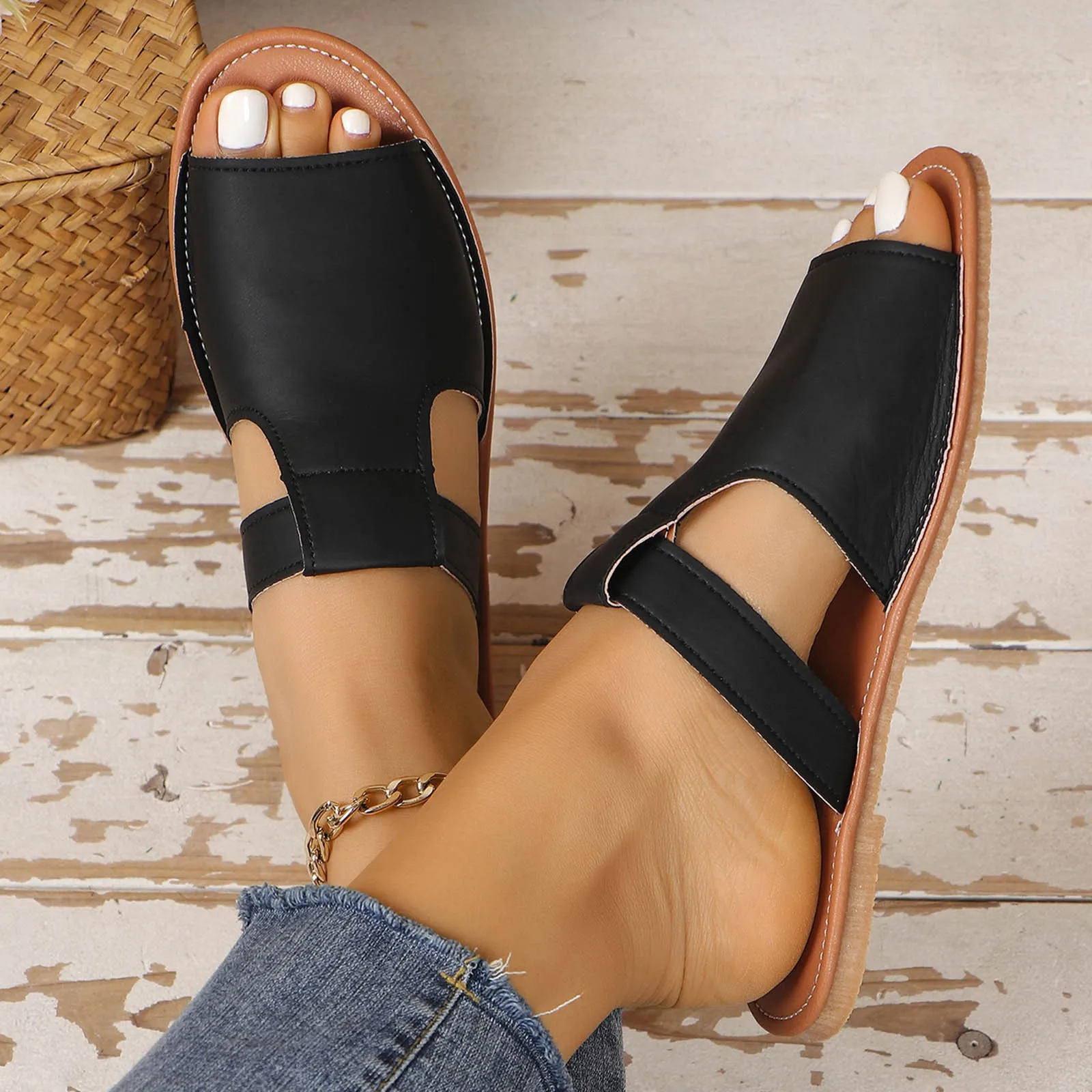 New Fringe Women's Slippers Fashion Outdoor Flat Slides Summer Ethnic Style Print Open Toe Sandals Casual Beach Holiday Slippers