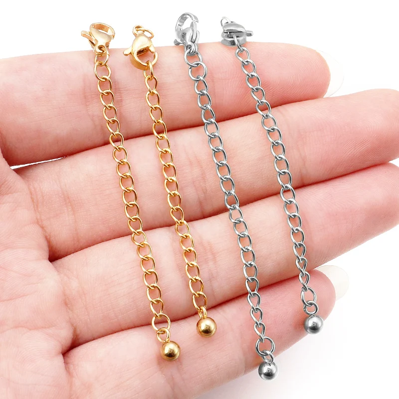 10pcs 7cm Stainless Steel Ball Shape Bracelet Extended Chains Tail Chains Extender Necklace Extension Chain For Jewelry Making