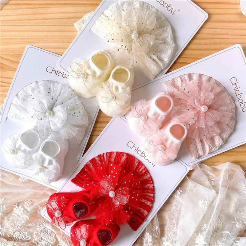 

Newborn Baby Bow Turban Cap Socks Girl Indian Caps Newborn Knit Socks 2PCS/Set