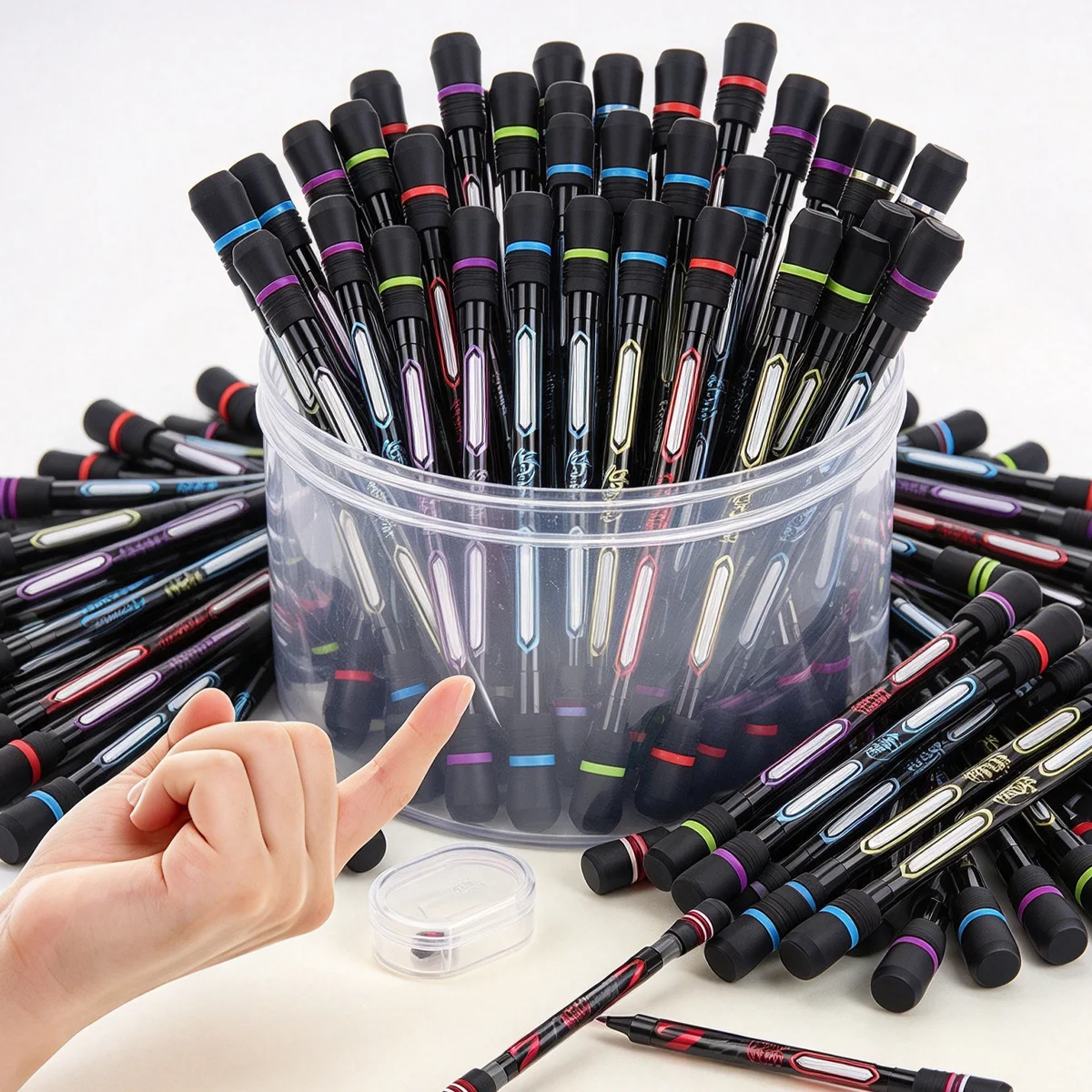 2/4/8pcs Random Color Spinning Finger Pen 0.5mm Rotating Gel Pen Cool Fidget Stress Relief Game Plastic School Office ZSY