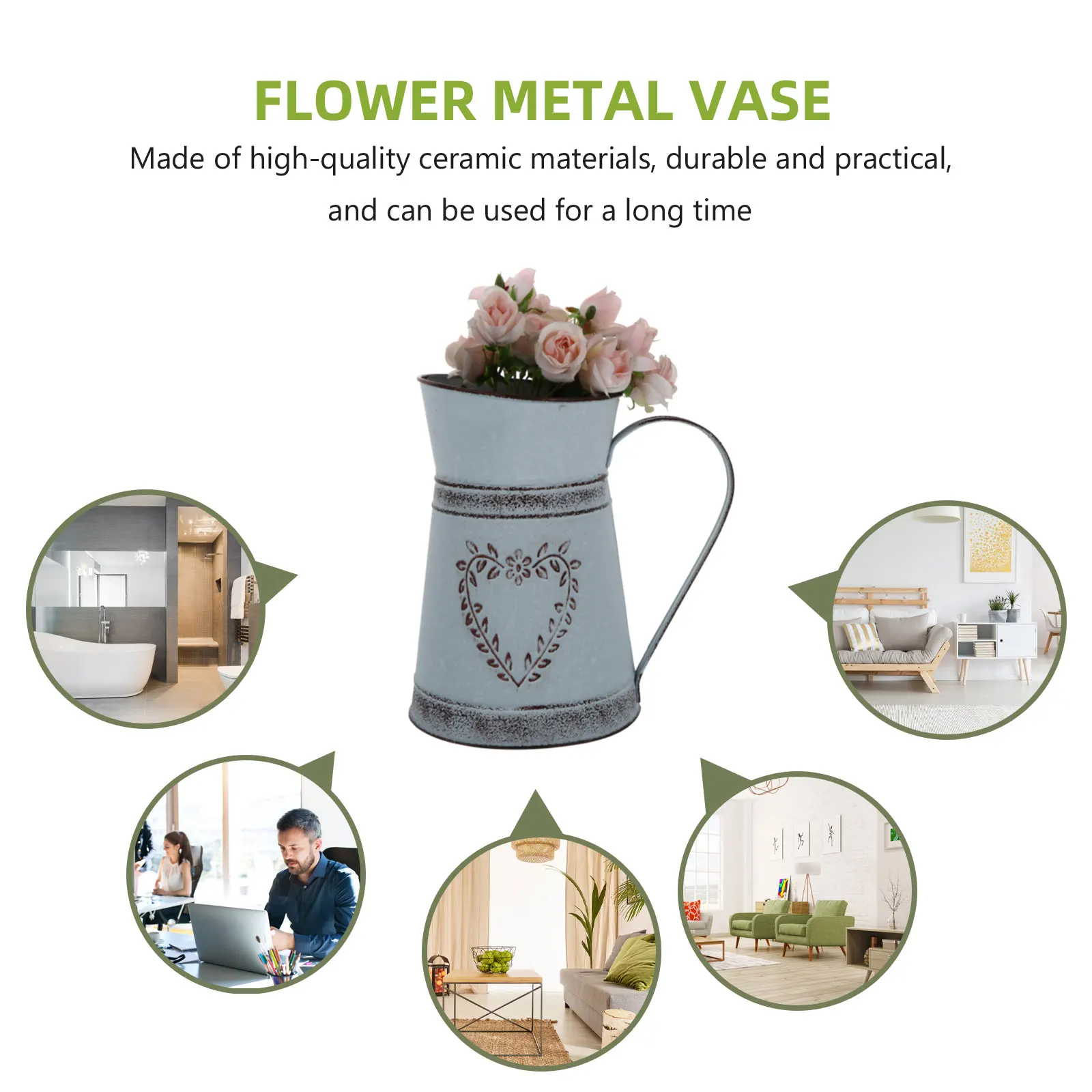 

1pc Kettle Shape Vase Floral Arrangement Flower Metal Bucket Pot Vintage Metal Bucket For Home Wedding Party Decoration