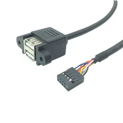 30cm 50cm Motherboard Internal 9pin Pitch 2.54mm to Dual Port USB 2.0 A Female Screw Lock Panel Mount Cable