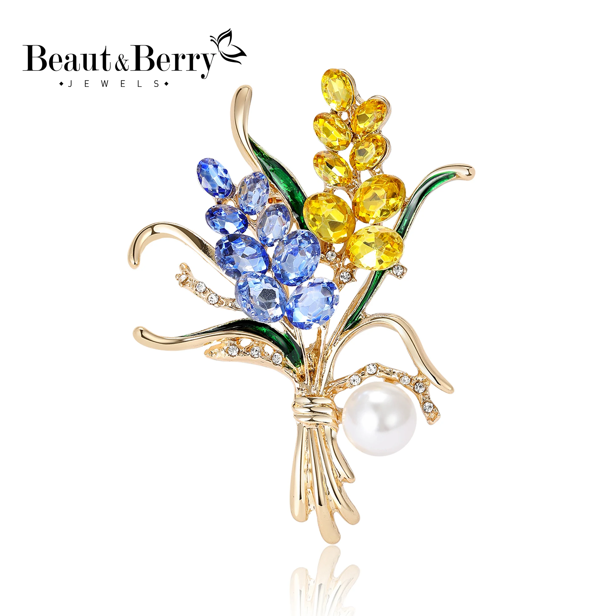 Beaut&Berry Rhinestone Ear of Wheat Brooches for Women 4-color Flower Pins Office Party Casual Accessories Gifts