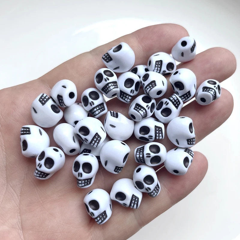 30 pieces/batch 9mm * 12mm skull shaped Baeds acrylic loose spacing beads for jewelry making DIY bracelet accessories