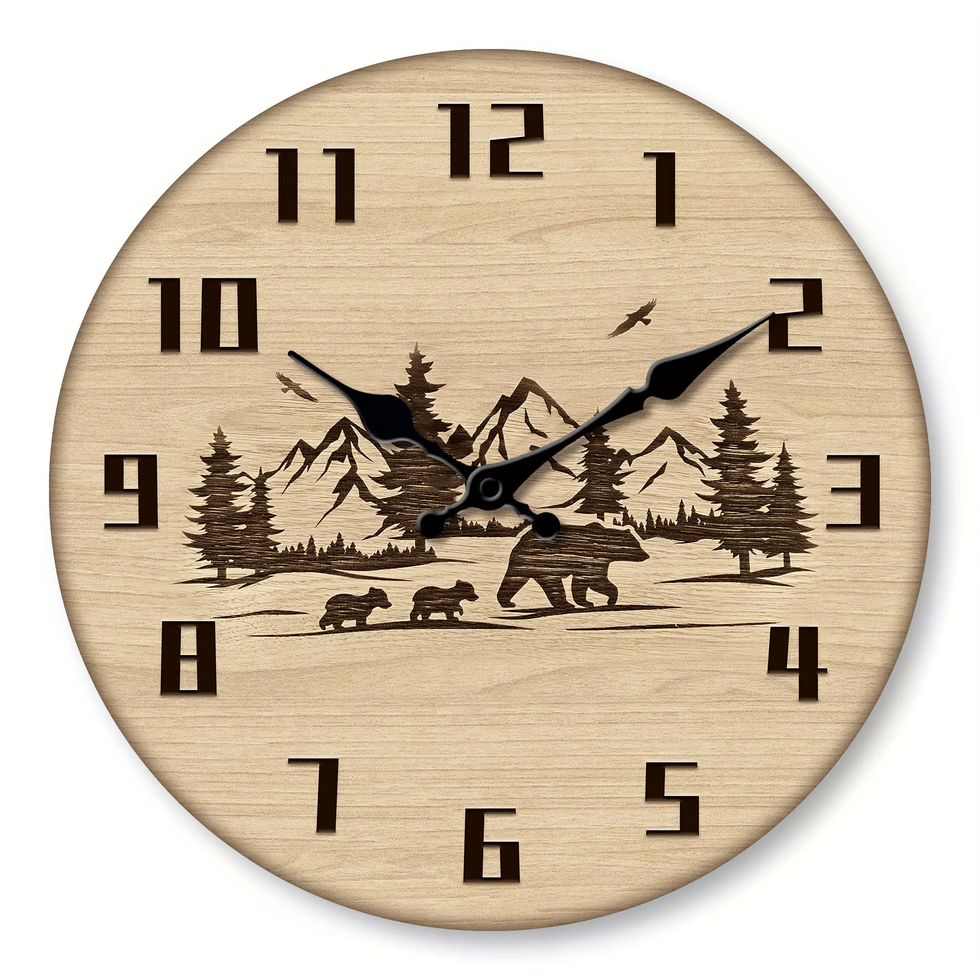 1pc Round wooden bear Wall clock, Forest Wildlife Cabin wall clock, silent clock, for living room bedroom, room decor, home deco