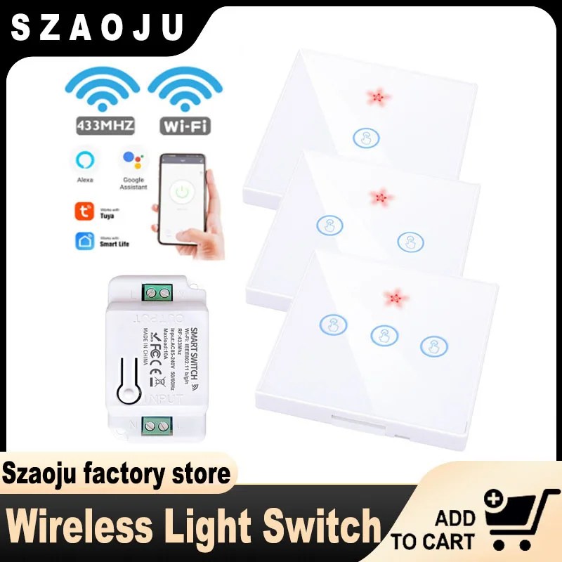 Szaoju EU WiFi Touch Switch Tuya Vita Intelligente Interruttore Della Luce Della Parete Senza Fili RF 433Mhz LED Pannello di Cristallo di Vetro