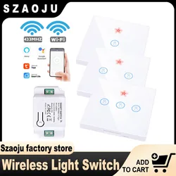 Szaoju EU WiFi Touch Switch Tuya Vita Intelligente Interruttore Della Luce Della Parete Senza Fili RF 433Mhz LED Pannello di Cristallo di Vetro Alexa Assistente Casa