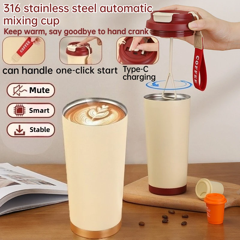 

316 stainless steel 500ML electric mixing cup, rechargeable,360 ° sealed and leak proof,insulated and cold,for milk,coffee,juice