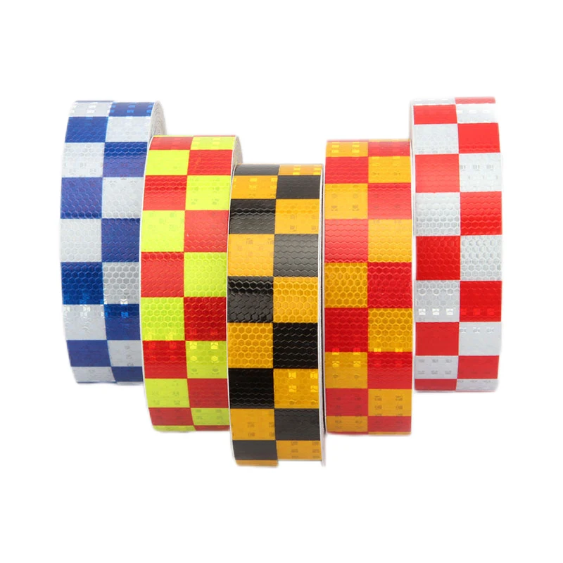 PVC Reflective Sticker Square Grid Checkered Pattern Reflector Tape Red Yellow Fluorescent White Reflect Film For Truck Car Road