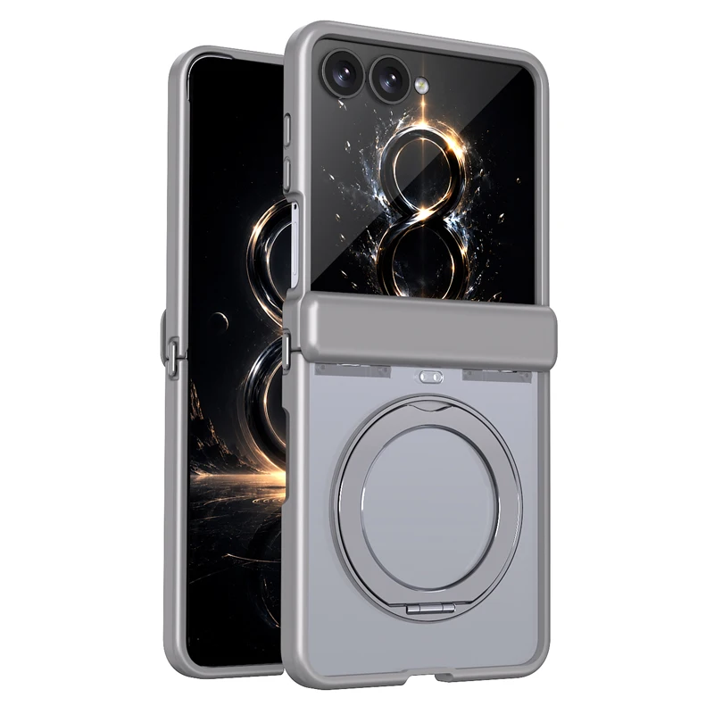 Case For Samsung Galaxy Z Flip 8 7 Magnetic Transparent Hard PC+Soft TPU Shockproof Hinge Protection Rotation Ring Stand Cover
