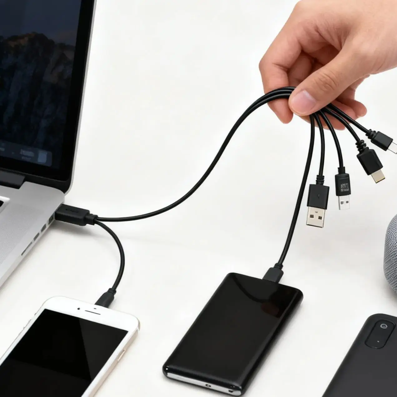 العالمي 10 في 1 USB كابل شحن الطاقة 20 سنتيمتر المصغّر USB تيار مستمر الهاتف المحمول مهايئ شاحن التوصيل الحبل للهواتف