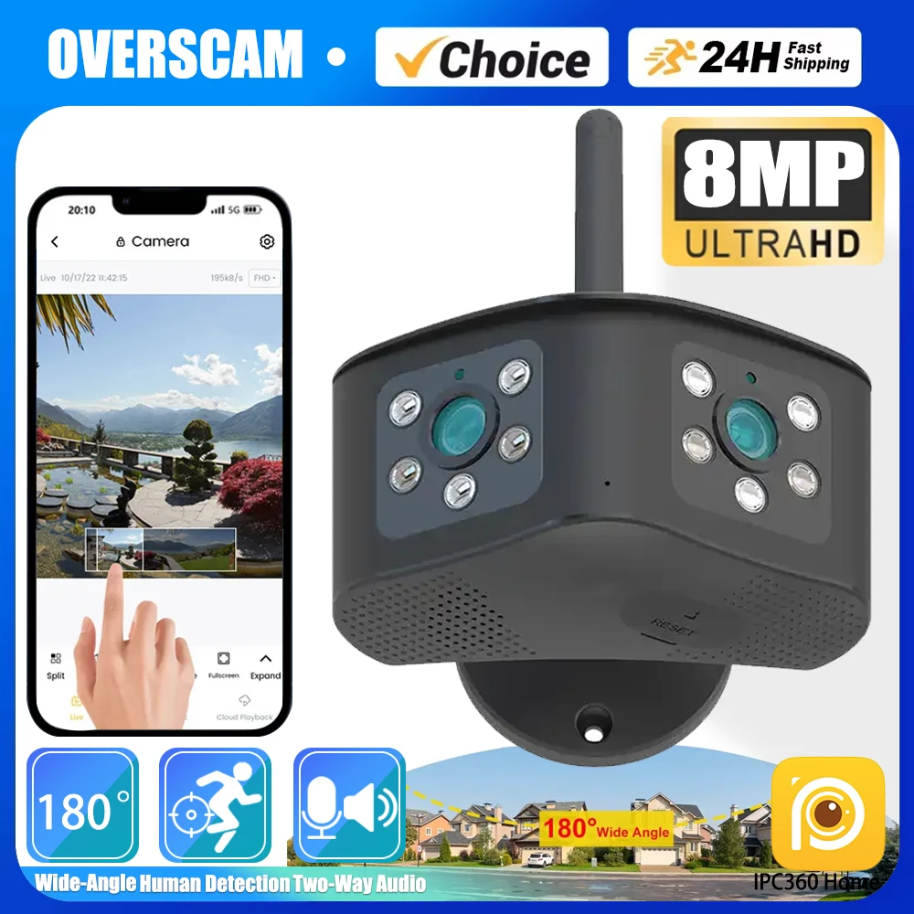 

4K 8MP IP Cameras Dual Lens WiFi Security Protection Smart Home 180° Ultra Wide Angle Outdoor Waterproof CCTV Video Surveillance