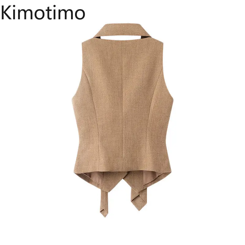 

Kimotimo Vintage Vests Women Simple V Neck Single Breasted Slim Fit Waist Sleeveless Jacket Elegant Fashion Versatile Crop Top