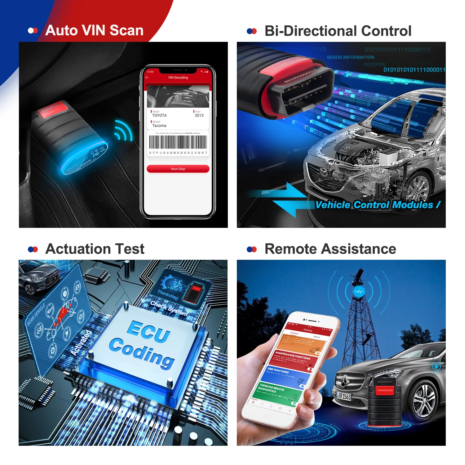 Thinkcar-Outil de Diagnostic Automobile Thinkdiag, Système Complet, Tous les Logiciels, OBD2, 16 Services de Réinitialisation, Codage ECU, PK Elm327, revêt Version