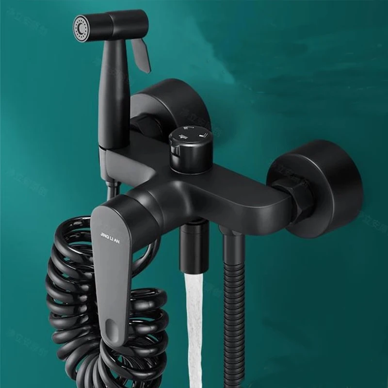Bathroom Shower Faucet With Spray Gun Brass Hot Cold Water Dual Spout Mixer Tap For Bathroom Splitter Bath Shower Basin