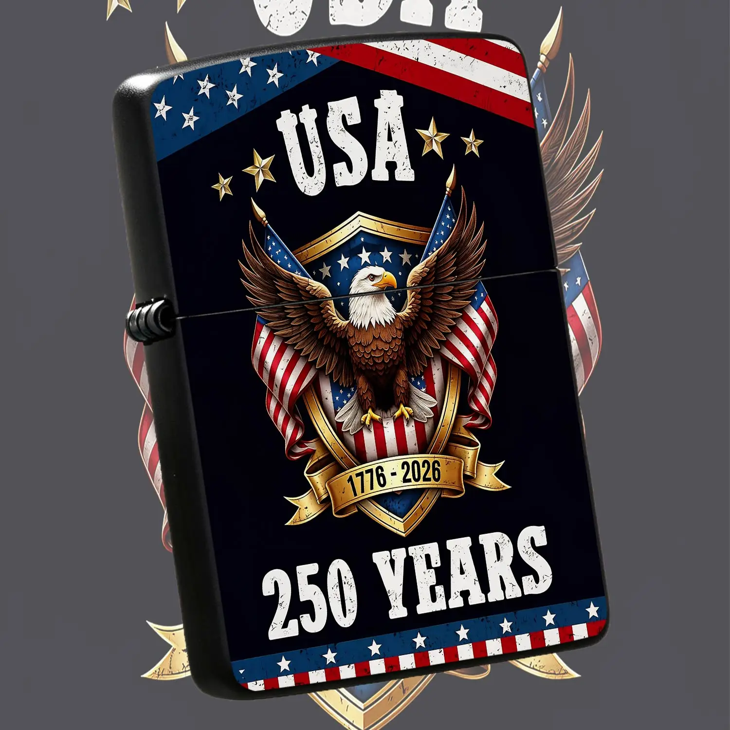 Patriotic Usa 250Th Anniversary Lighter 1776-2026 Bald Shield Design Classic Commemorative Portable Lighter For Daily Camping Outdoor Gatherings All Scenarios Durable Patriotic Keepsake Gift For Us History Lovers A Humorous And Interesting