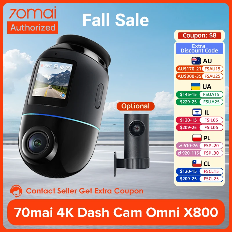 70mai 4K Dash Cam with 4G, 360° Rotation
