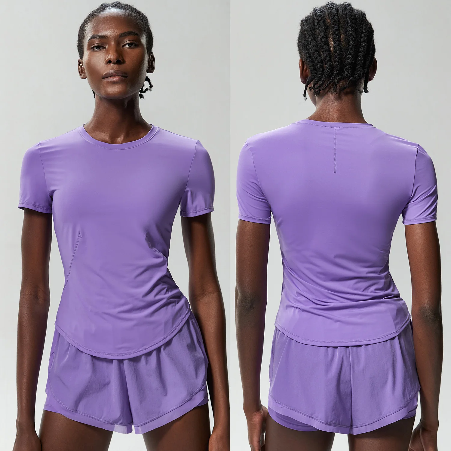 طقم يوجا للياقة البدنية للسيدات مكون من قطعتين ملابس رياضية صيفية قصيرة بلون سادة قابلة للتنفس سريعة الجفاف بدلة جري خارجية ملابس رياضية #1